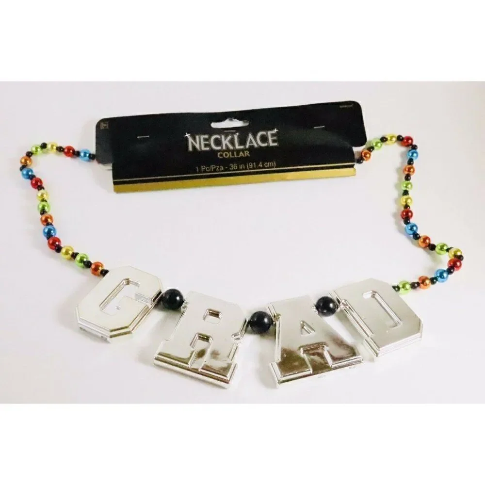 Graduation Beads Necklace Mardi Gras Multi Color Party Collar Celebration Prop